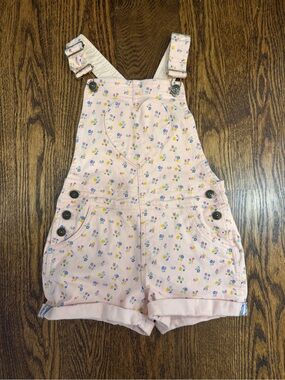 Mini Boden Pink Floral Heart Short Overalls Romper